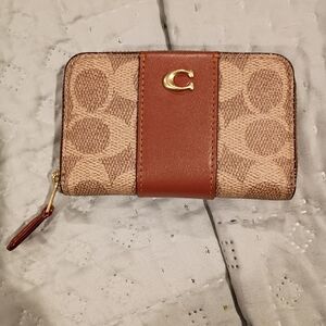 Coach Small Zip Wallet in Tan and Brown